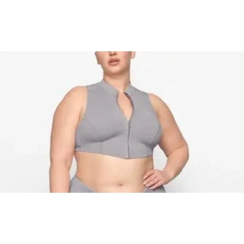 Skims Size xxs Sport Swim Mock Neck Zip Top Chrome Gray Sleeveless Zip Front NWT